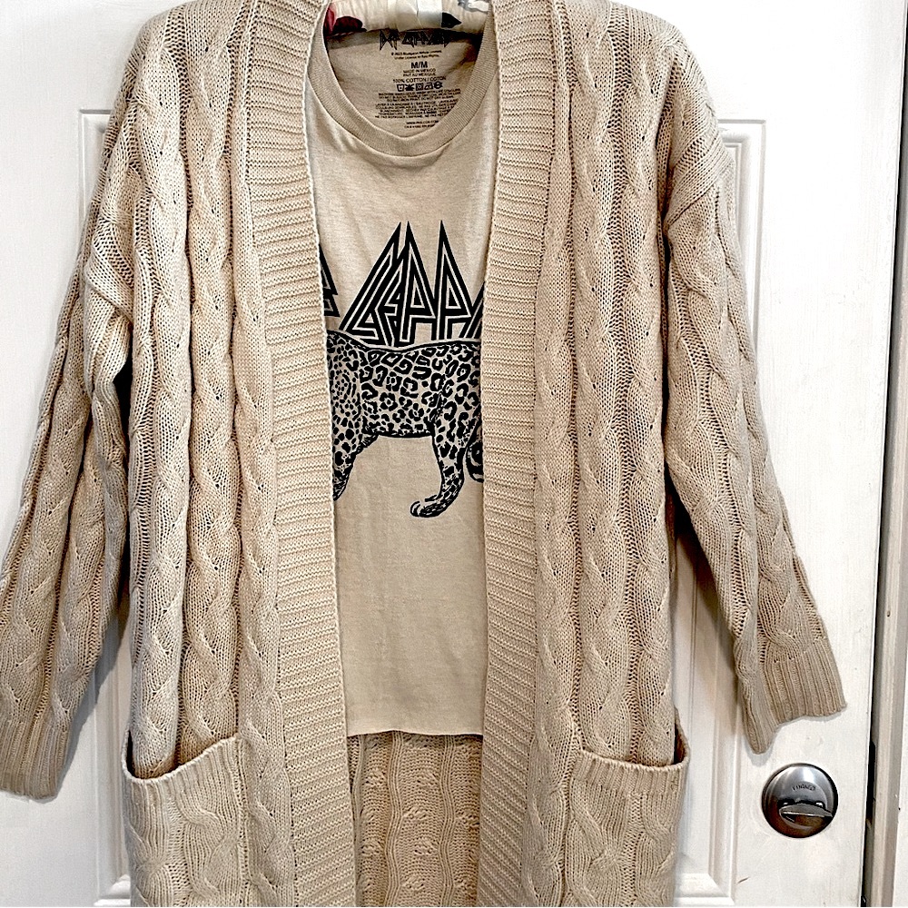 NWT Women’s Cardigan Sweater, Open Front, Beige, - Picture 8 of 15